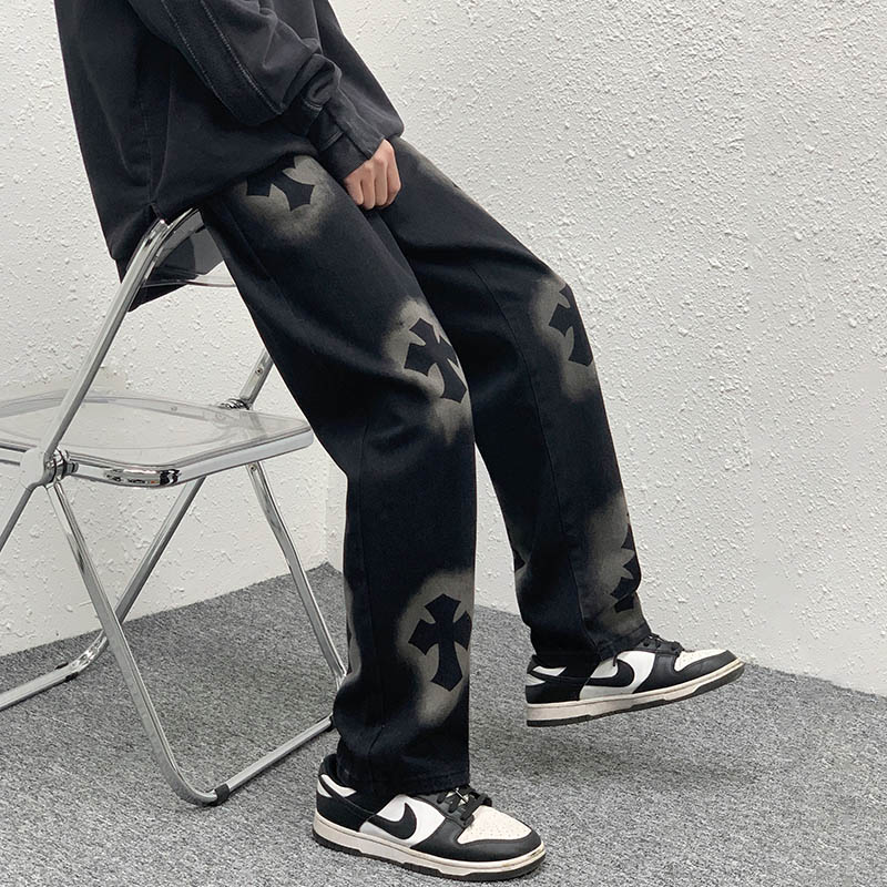 男的牛仔裤港风宽松阔腿裤男女中性长裤大码拖地裤休闲长裤N04P45,男装牛仔裤,星座712-1
