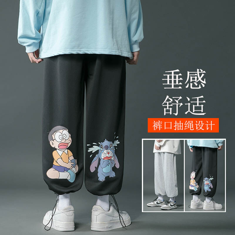 春装新款运动裤潮流直筒宽松阔腿裤内景灰底卫裤印花休闲裤,男装休闲裤,星座712-1