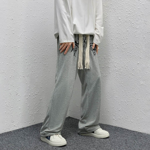 春秋装新款休闲裤男女中性宽松阔腿裤大码拖地机编织绳长裤K40P40图片