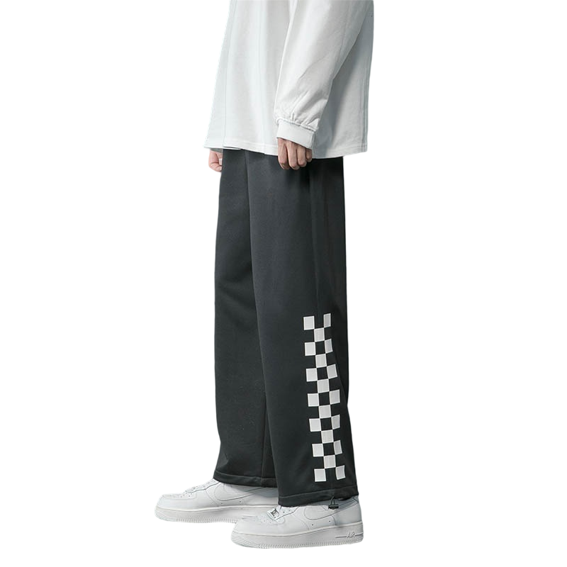 秋季男士休闲裤港风坠感直筒宽松阔腿裤运动裤格子印花长裤卫裤,男装休闲裤,星座712-1