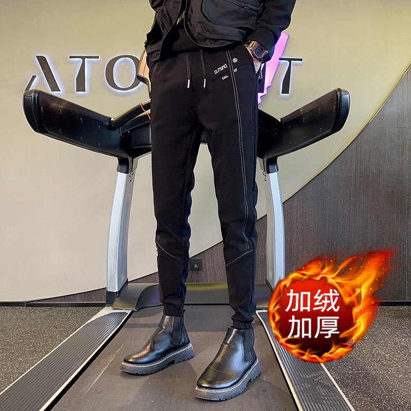 冬季加绒裤子社会小伙加厚保暖长裤潮牌网红修身小脚裤弹力紧身裤,男装休闲裤,星座712-1