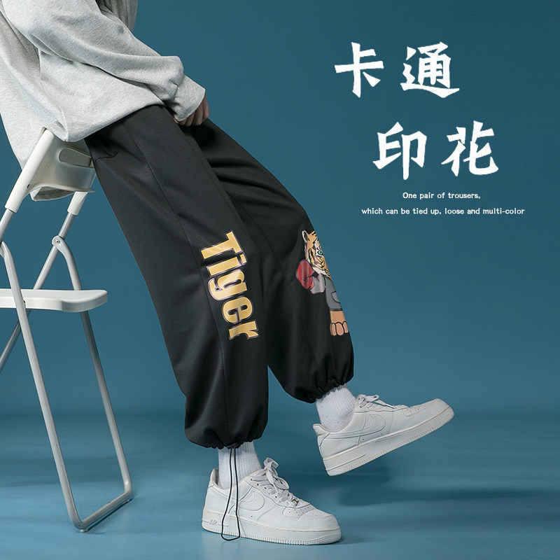 港风裤子秋冬款加厚休闲裤直筒宽松卫裤束脚工装裤潮牌运动裤K12,男装休闲裤,星座712-1
