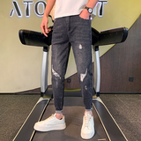 春夏装男士牛仔裤社会小伙弹力紧身裤修身小脚裤破洞乞丐裤A88P58，男装牛仔裤，星座712-1