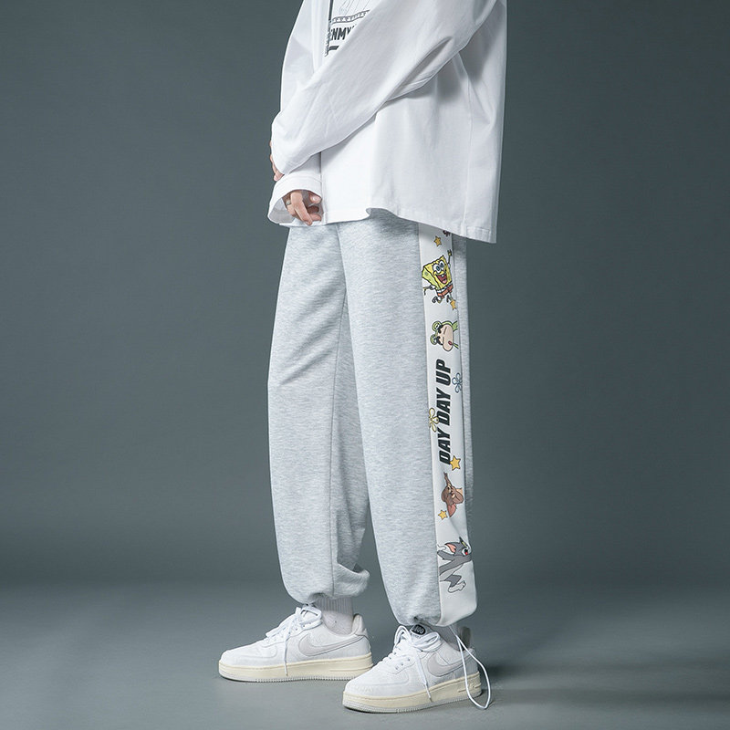 春装抖音裤子男士休闲裤港风拼接运动裤印花卫裤KK21-P45,男装休闲裤,星座712-1