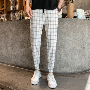 男士休闲裤夏季薄款九分裤黑白格子裤修身小脚裤712-1-A115-P45图片