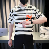 男士条纹衣服夏季短袖T恤痞帅潮牌宽松打底衫TX03-P58，男装T恤，星座712-1