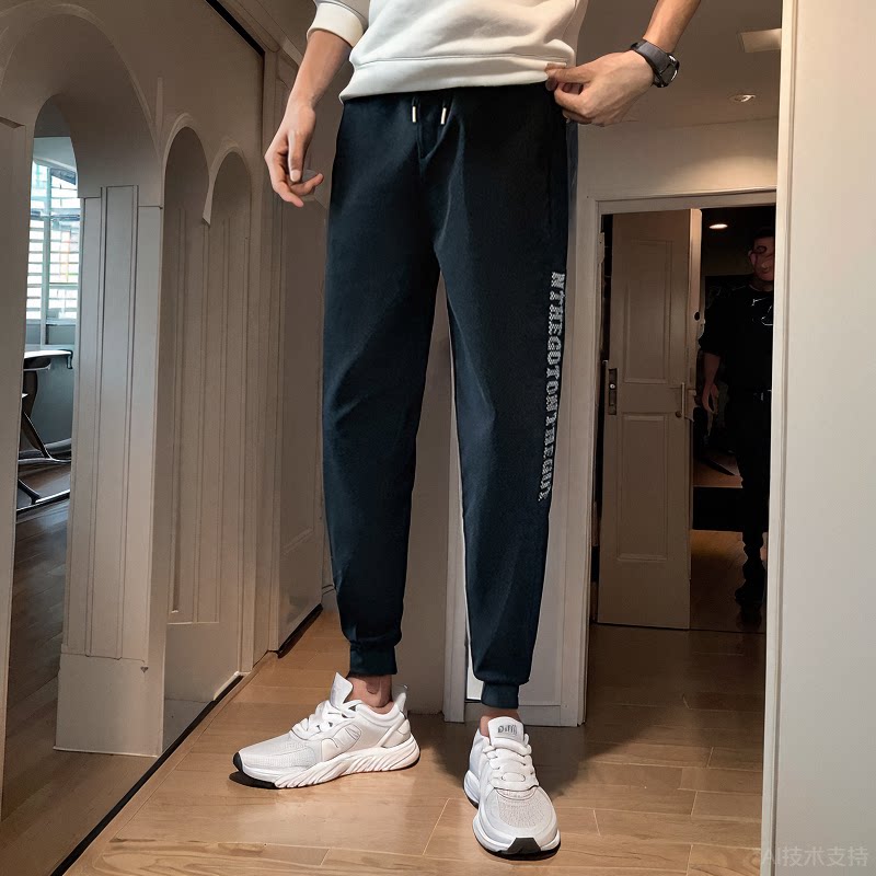 复合加厚裤子秋冬季加厚休闲裤修身束脚裤运动裤字母印花长裤A151,男装休闲裤,星座712-1