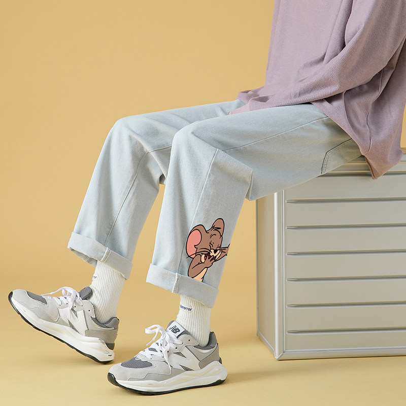 拖地牛仔裤男士宽松阔腿裤纯色印花长裤直筒阔腿裤港风休闲裤K28，男装牛仔裤，星座712-1