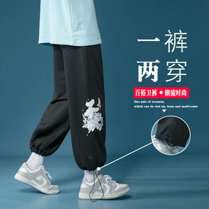 加绒卫裤个性印花运动裤秋冬季加厚休闲裤宽松长裤港风加厚K11P45图片