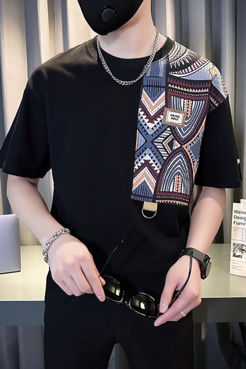 新中式体恤风拼色T恤衫短袖t恤夏装打底衫TX02-P58,男装T恤,星座712-1