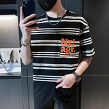 男士条纹衣服夏季短袖T恤潮牌宽松打底衫TX03-P58，男装T恤，星座712-1