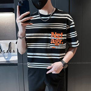 男士条纹衣服夏季短袖T恤 潮牌宽松打底衫 TX03-P58图片
