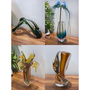 小山园孤品系列 手工花瓶简约风桌面花瓶 特殊造型手工琉璃花瓶