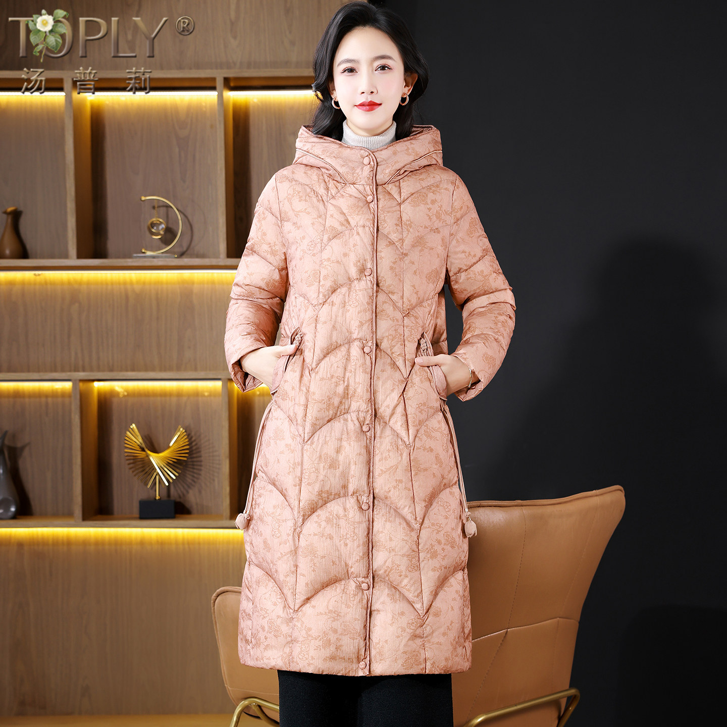 90白鹅绒羽绒服女中长款连帽三防保暖外套2025冬季新品国风妈妈装