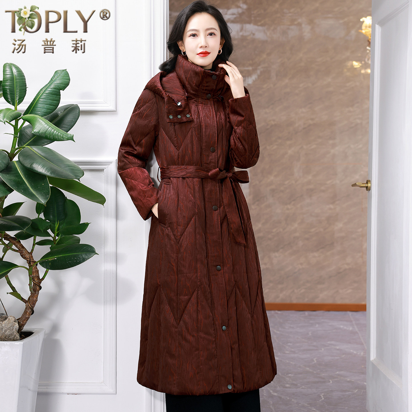 大牌白鹅绒羽绒服女中长款连帽香云纱外套超好看加厚棉服妈妈冬装