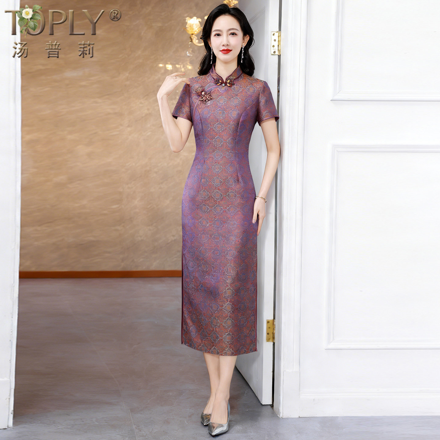 婚礼妈妈真丝旗袍高端礼服连衣裙图片