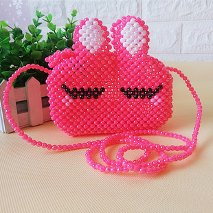 diy儿童包包 眯眼兔造型可爱小包 手工串珠 新手穿珠散珠粉红塑料
