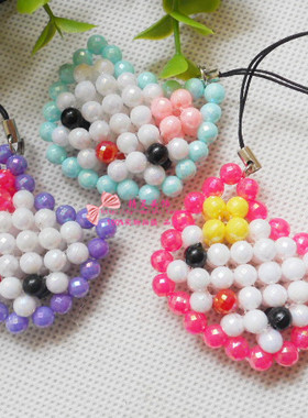 满35包邮 手工散珠KT猫材料包新手DIY穿珠小挂件红色粉色蓝色黄色