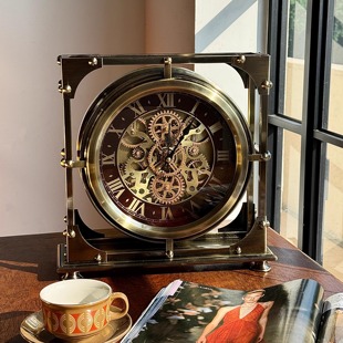 美式复古轻奢客厅台式座钟艺术创意摆件高级感钟表家用时钟装饰