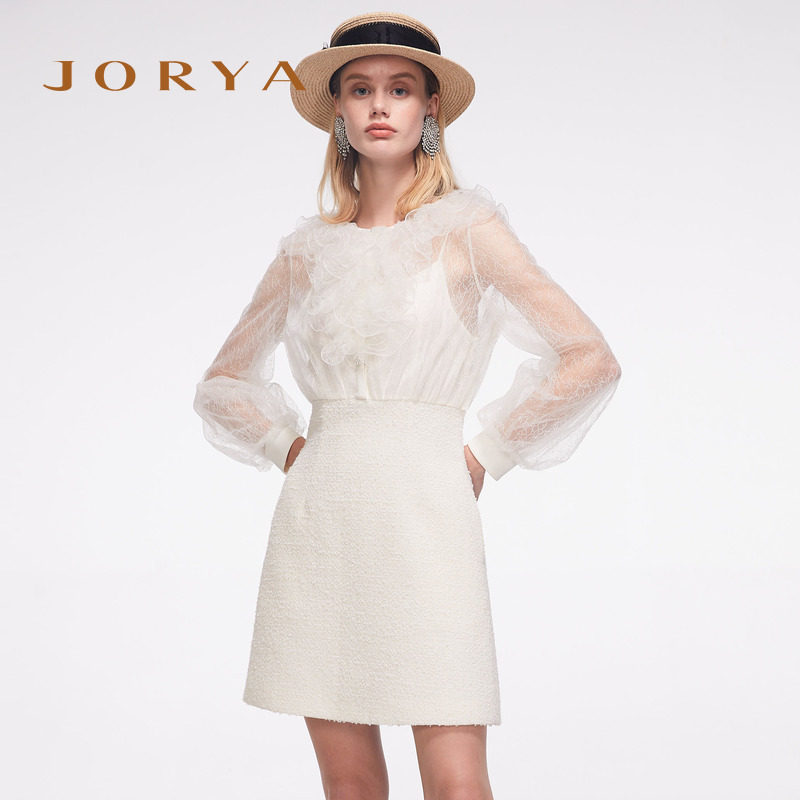 JORYA欣贺卓雅春季新蕾丝拼接粗花呢连衣裙L1000602