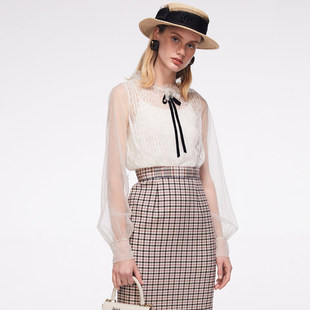 商场同款JORYA欣贺卓雅春花瓣领收腰显瘦蕾丝拼接针织衫L1001405