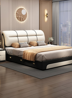 皮床1.8m主卧室2米x2米2大床榻榻米双人科技布1.5m储物床现代简约