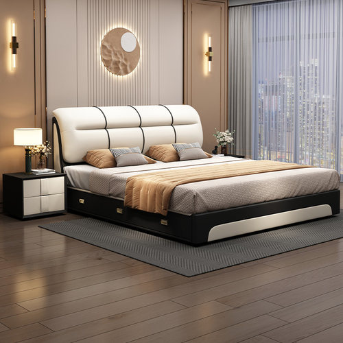 皮床1.8m主卧室2米x2米2大床榻榻米双人科技布1.5m储物床现代简约