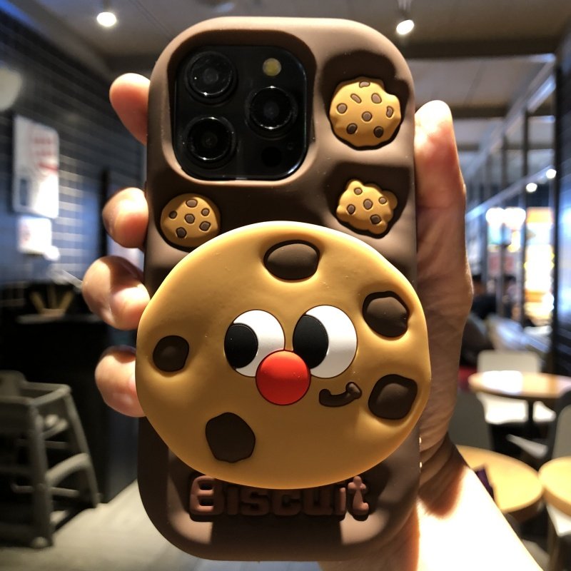 立体巧克力饼干伸缩支架适用iPhone17 16proMax手机壳苹果15 14 13全包防摔软硅胶卡通保护套