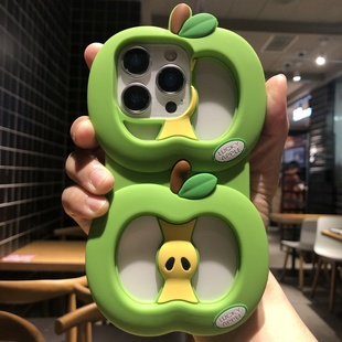 女 立体个性 镂空青苹果适用iPhone16proMax苹果15 13全包防摔软硅胶套手机壳新款
