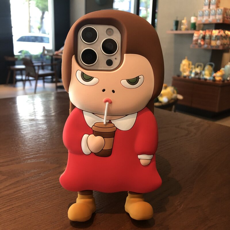 日韩立体女孩喝奶茶适用iPhone17ProMax苹果16 15 14 13全包防摔软硅胶卡通手机壳