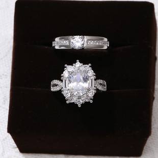 结婚仿真活口对戒仿莫桑石钻戒群镶戒指情侣拍照道具婚礼仪式一对