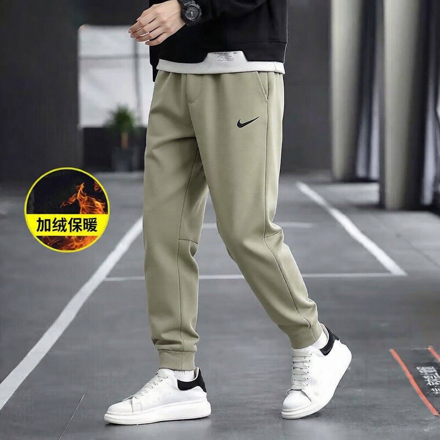 Nike耐克裤子绿灰色男士加绒长裤冬季新款束脚卫裤针织保暖运动裤