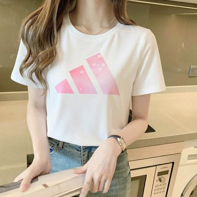 阿迪达斯女士正品短袖t恤女夏季薄款宽松透气白色T恤运动休闲上衣
