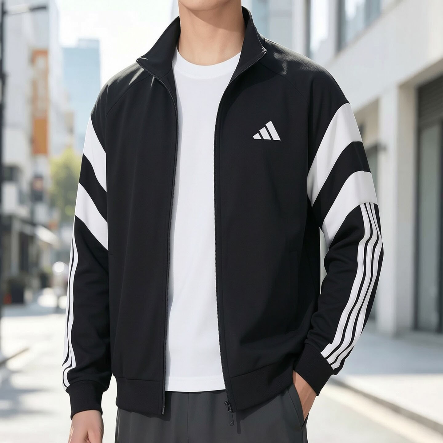阿迪达斯外套男棒球服秋季正品防风衣男士休闲立领黑色复古夹克男