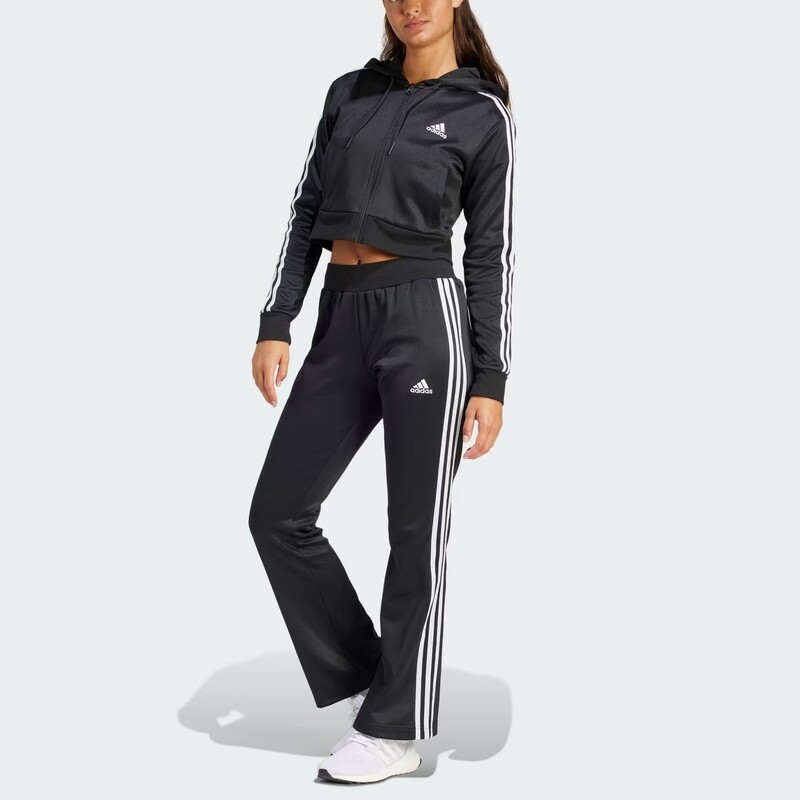 Adidas阿迪达斯女套装三条杠外套运动休闲长裤阔腿裤两件套IN1836