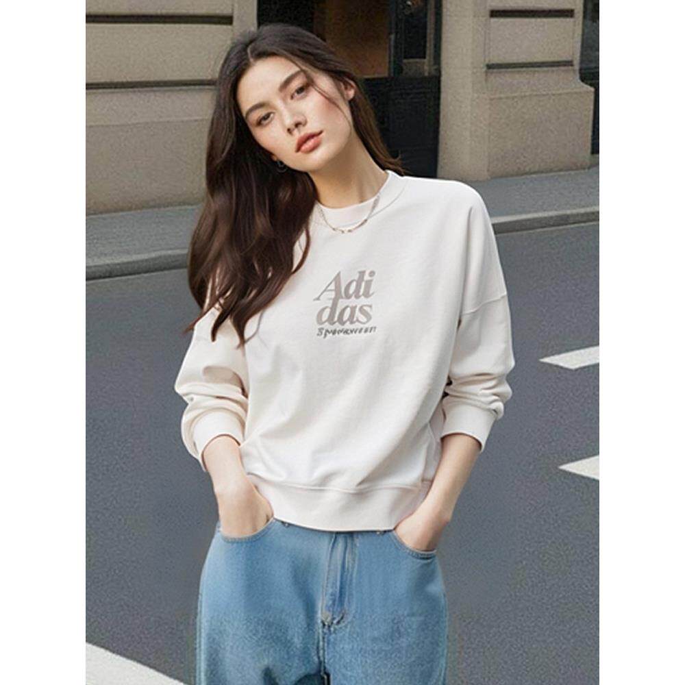 adidas卫衣女秋装正品圆领上衣简约运动服短款外套女套头衫IM8852