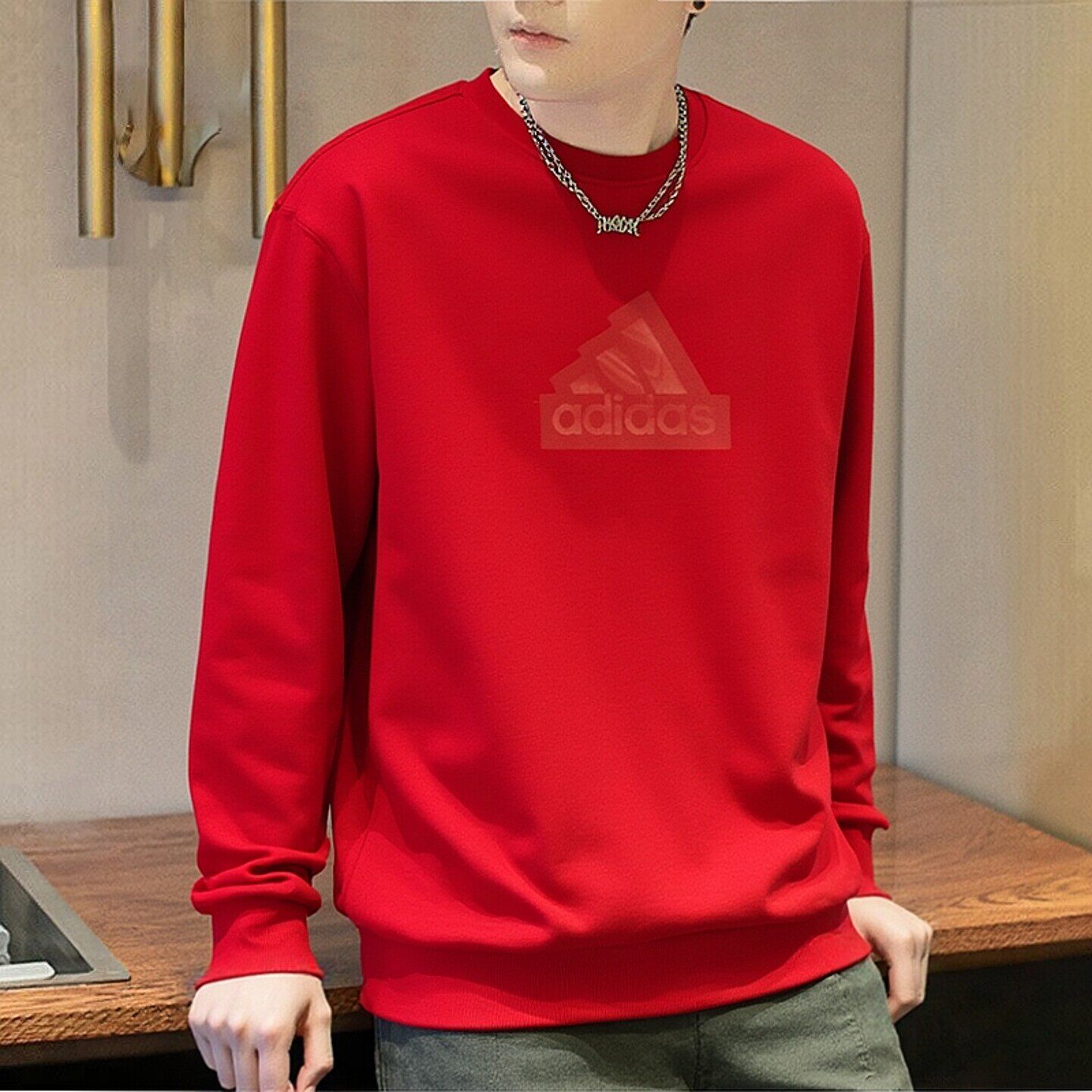阿迪达斯红色卫衣男新款