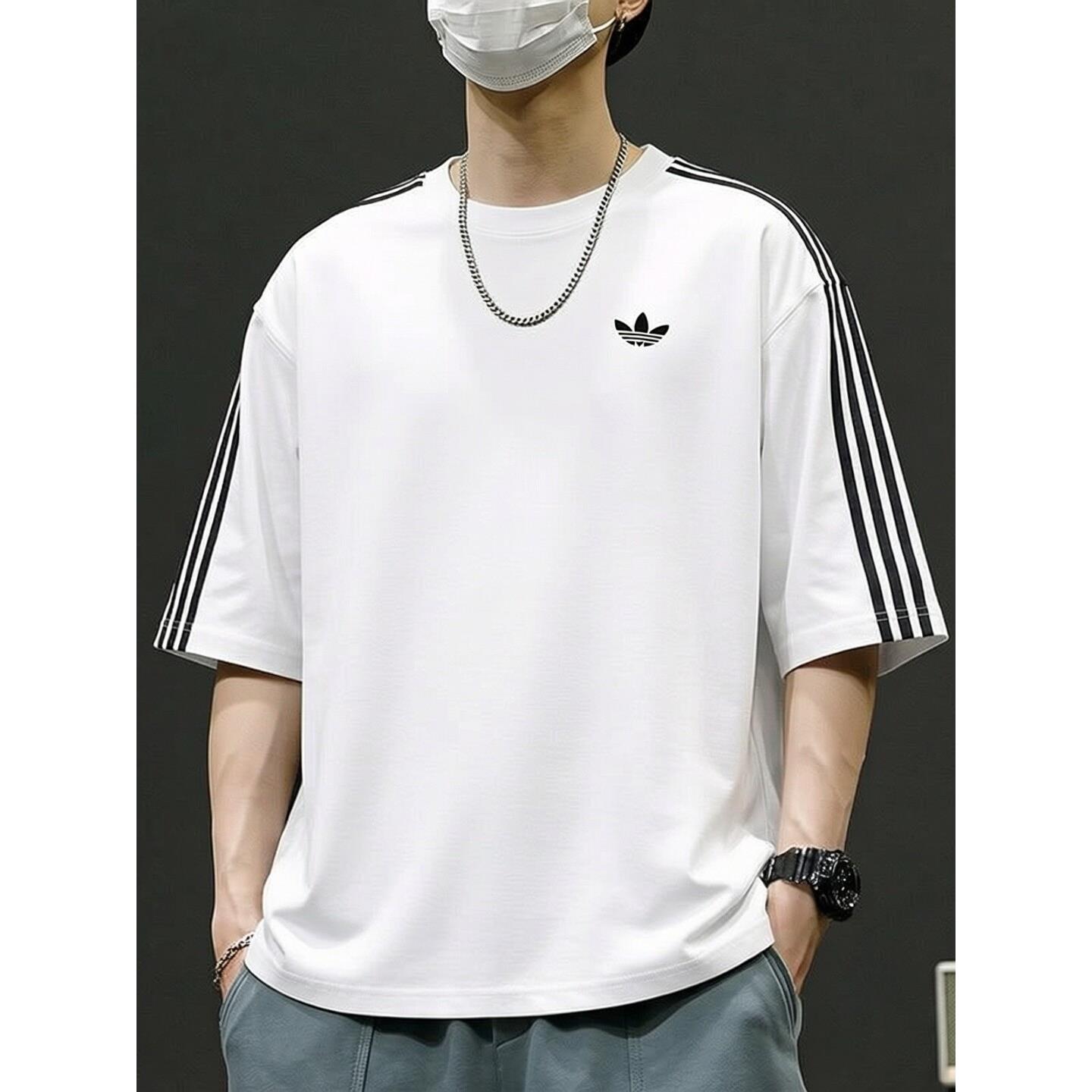 阿迪达斯三叶草美式夏季男士大码纯色正品体恤宽松休闲圆领短袖