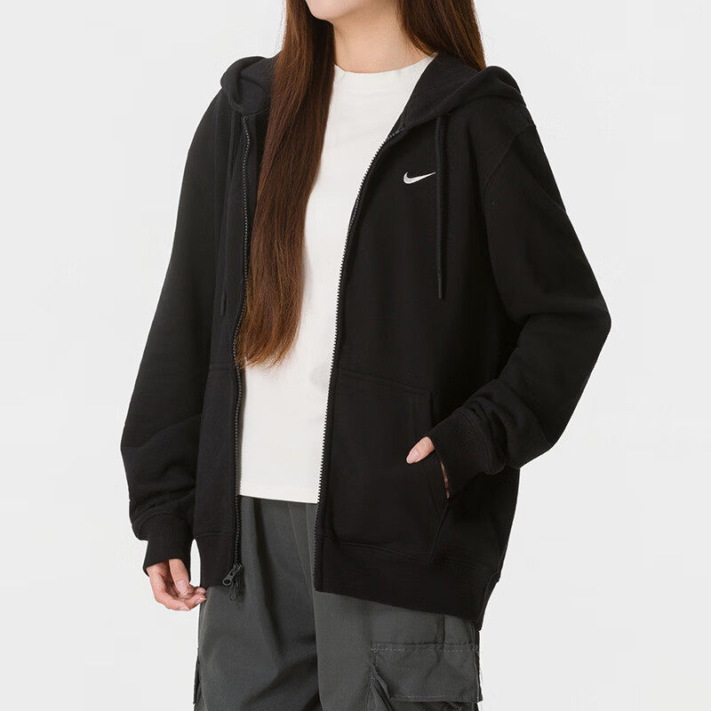Nike耐克2026年新款黑色连帽卫衣女宽松休闲运动外套拉链衫潮流