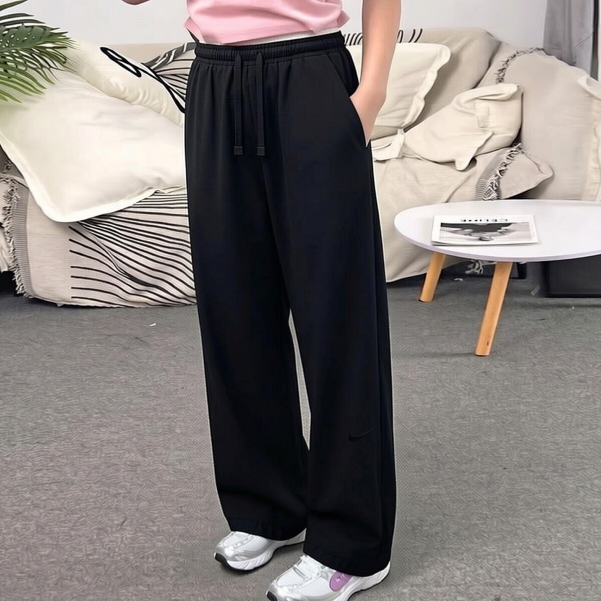 Nike耐克裤子超宽松直筒裤女子oversize潮流运动裤新款抽绳款长裤