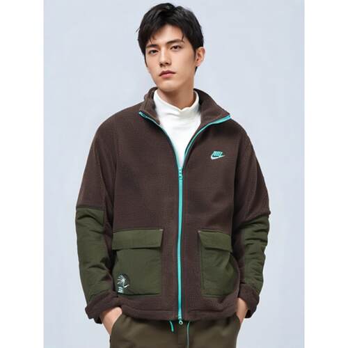 Nike耐克男子外套冬正品拼接防风仿羊羔绒保暖立领运动夹克FV4022