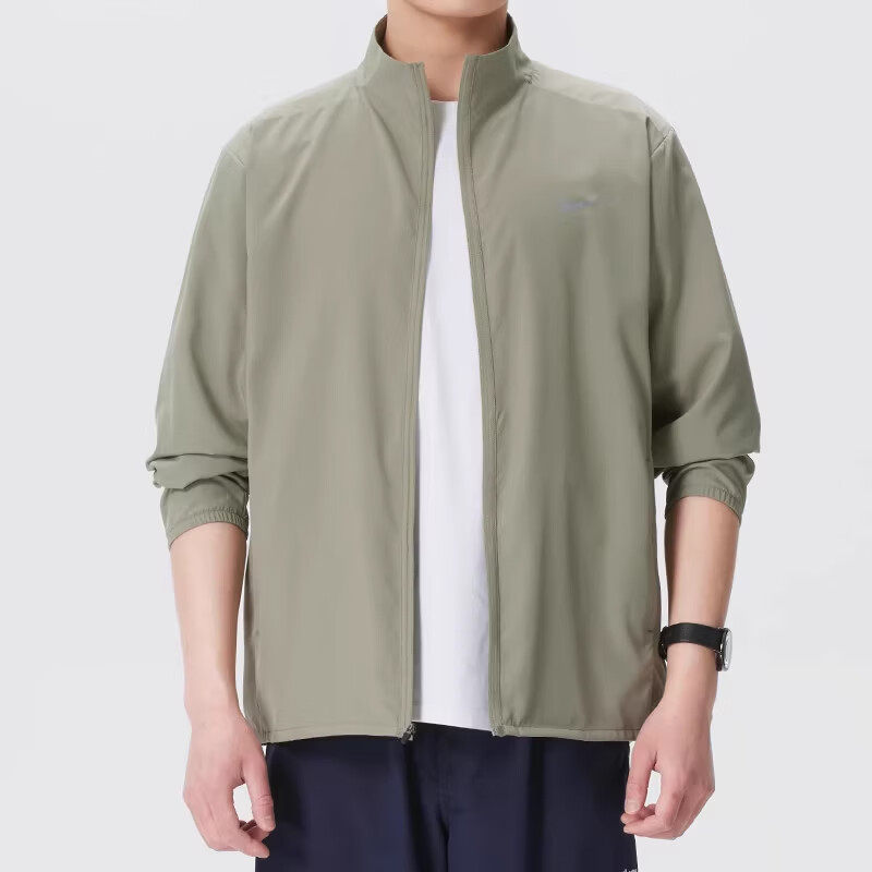 Nike耐克新款立领运动夹克男春秋休闲防晒外套拉链开衫军绿色潮流