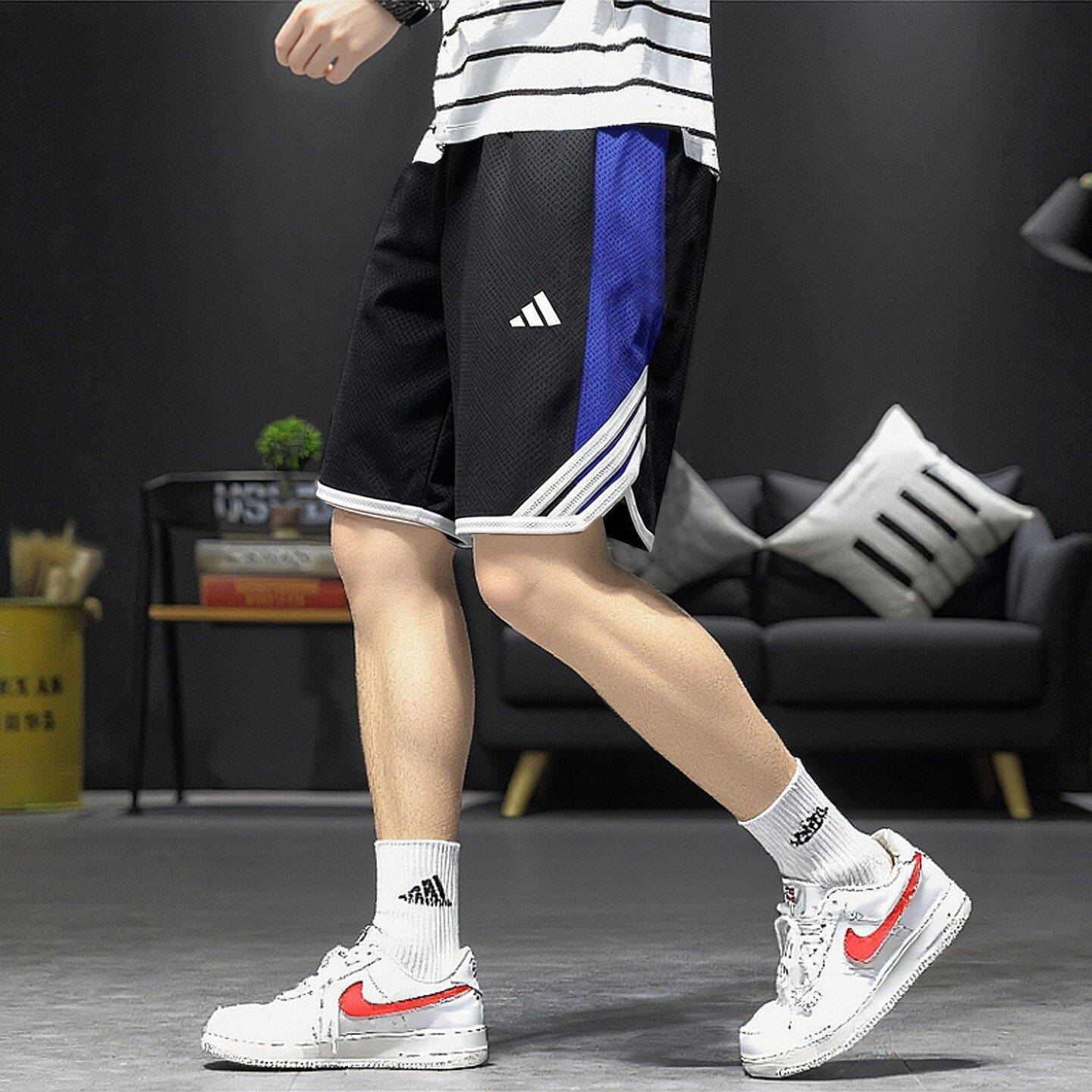 adidas阿迪达斯短裤男篮球裤夏季宽松美式透气训练运动速干五分裤
