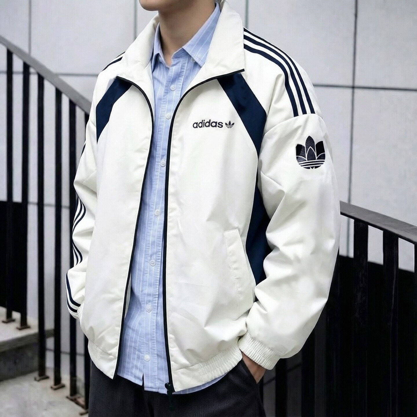 阿迪达斯三叶草加厚棒球服男棉服新款美式白色复古夹棉外套男棉袄
