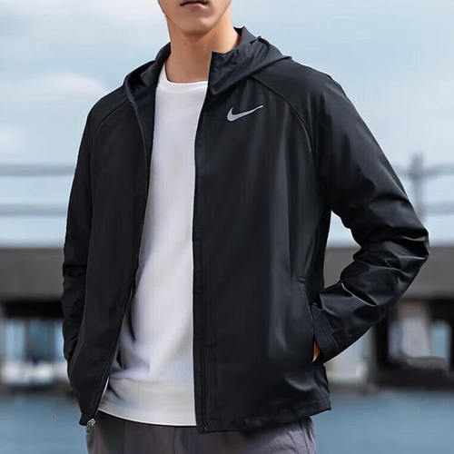 Nike耐克黑色外套薄款连帽夹克春季新款防晒服男子运动上衣BV4871