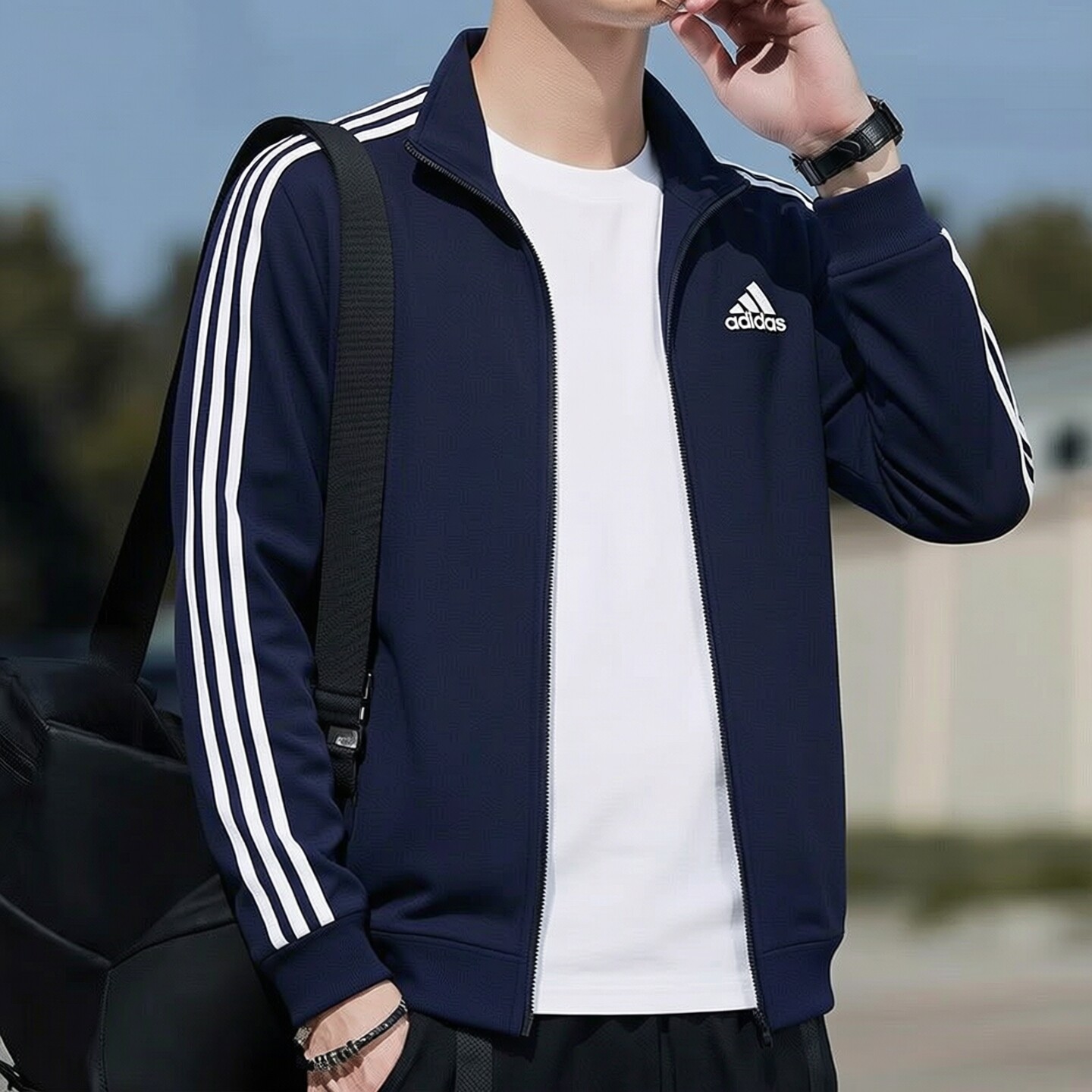 阿迪达斯运动外套男款夹克正品立领上衣蓝色宽松休闲百搭开衫卫衣