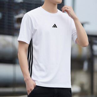 阿迪达斯短袖T恤男款夏季正品白色百搭半袖薄款透气运动休闲上衣