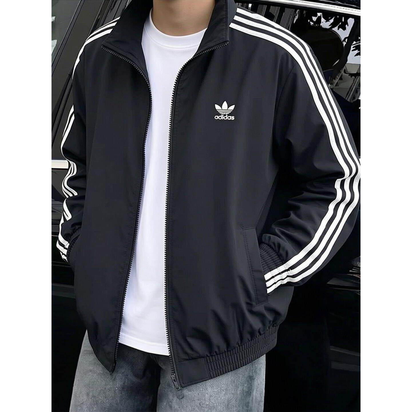阿迪达斯三叶草棒球服男外套秋季正品立领复古美式篮球梭织夹克男