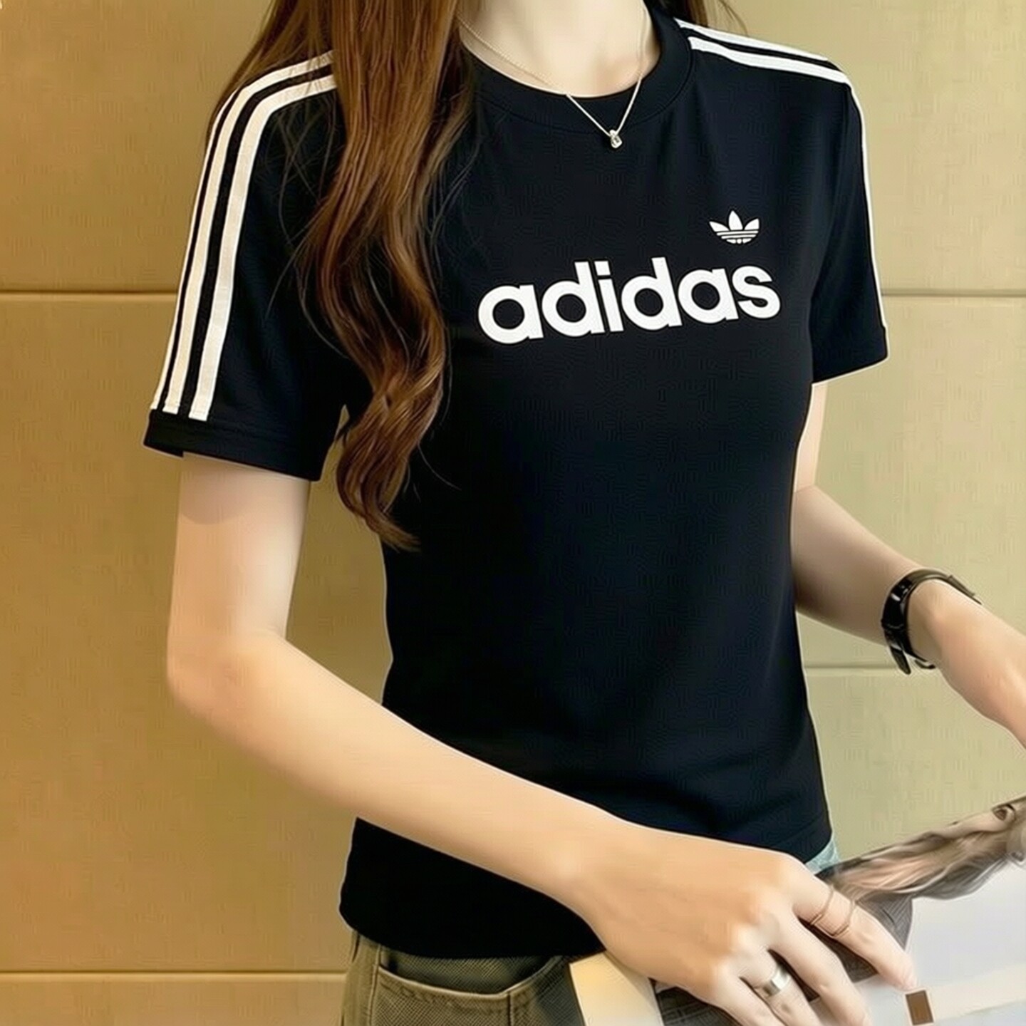 adidas阿迪达斯短袖女t恤夏季正品美式三条杠修身韩版三叶草上衣