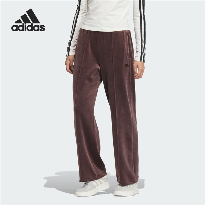 Adidas/阿迪达斯正品正品女士复古宽松天鹅绒休闲裤JX6844